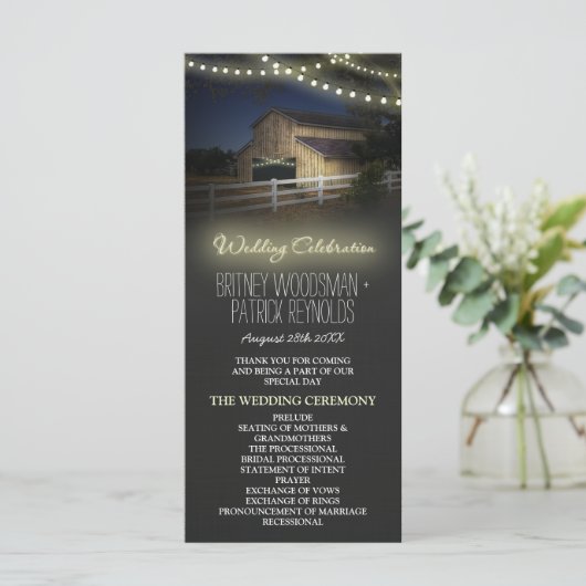 Boerderij String Lights Rustieke Schuur Trouwprogr Programmakaart (Staand voorkant)