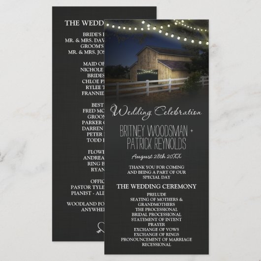 Boerderij String Lights Rustieke Schuur Trouwprogr Programmakaart (Voorkant / Achterkant)