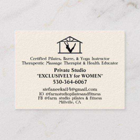 Boerderij Studio Pilates & Fitness Yoga Visitekaartje (Achterkant)