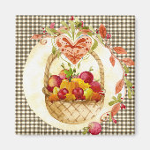 Boerderij Style Harvest Basket / Brown Gingham Fri Magneet (Voorkant)