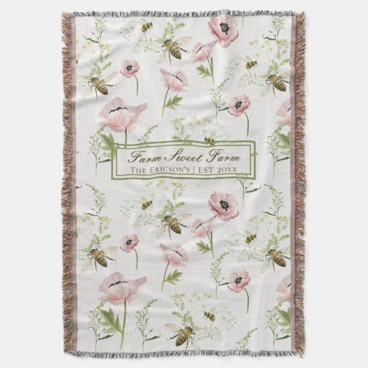 Boerderij Sweet Boerderij Familienaam Poppy, bee w Deken (Voorkant Verticaal)