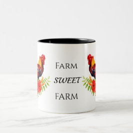 Boerderij Sweet Boerderij Floral Rooster Two-Tone  Tweekleurige Koffiemok