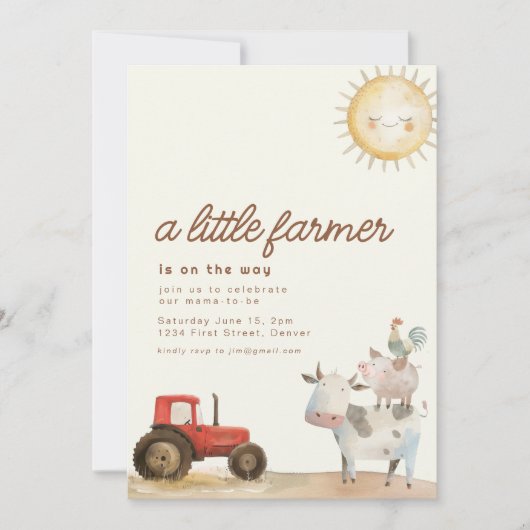 Boerderij Thema Baby shower met Dieren Uitnodiging (Voorkant)