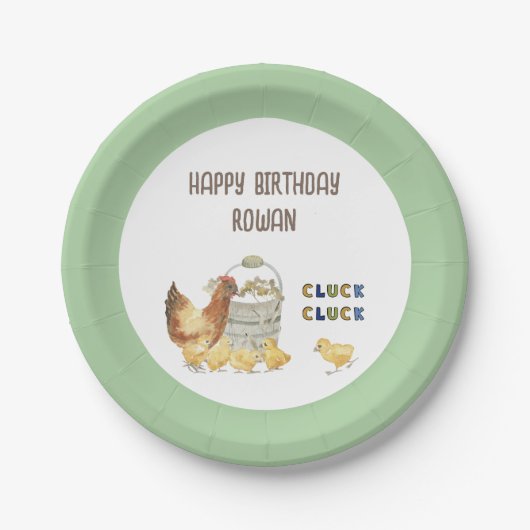 Boerderij Thema Cluck Kip Kids Verjaardagsfeest Papieren Bordje (Voorkant)