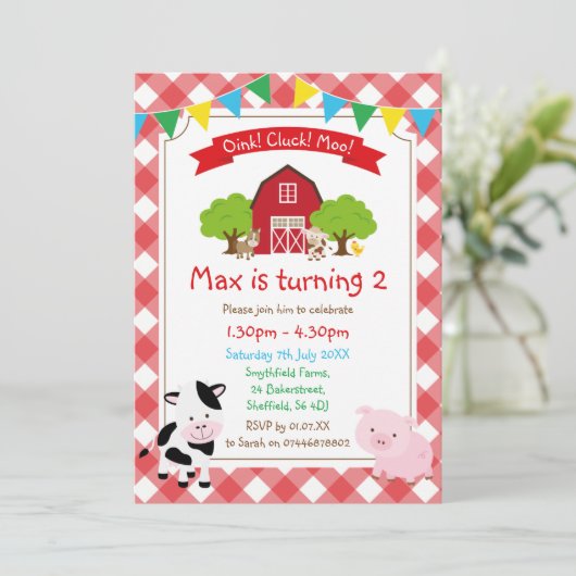 Boerderij thema verjaardagsfeestje uitnodiging (Staand voorkant)