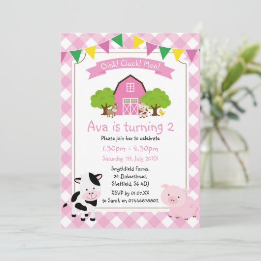 Boerderij thema verjaardagsfeestje uitnodiging (Staand voorkant)