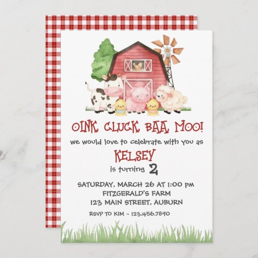 Boerderij thema Verjaardagsuitnodiging Kaart (Voorkant / Achterkant)