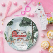 Boerderij Thema | Winter Barn Birthday Papieren Bordje (Feest)