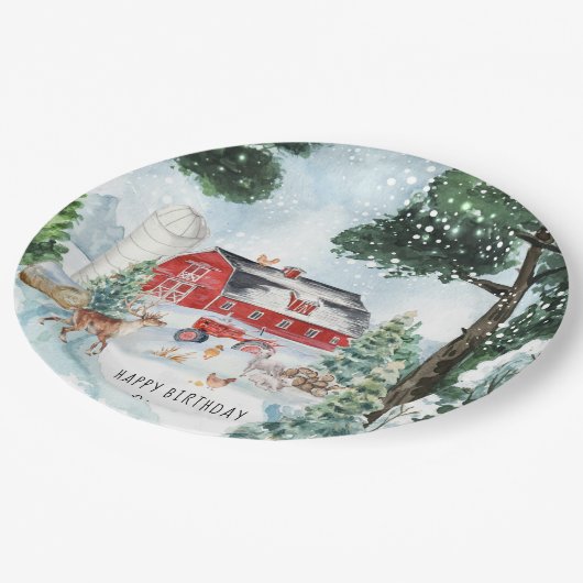 Boerderij Thema | Winter Barn Birthday Papieren Bordje (Gekanteld)