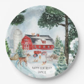Boerderij Thema | Winter Barn Birthday Papieren Bordje (Voorkant)