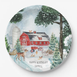 Boerderij Thema | Winter Barn Birthday Papieren Bordje