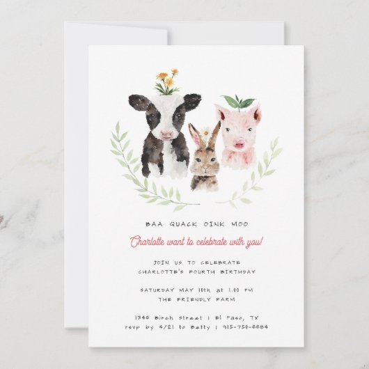 Boerderij Theme Birthday Party Invitation Kaart (Voorkant)