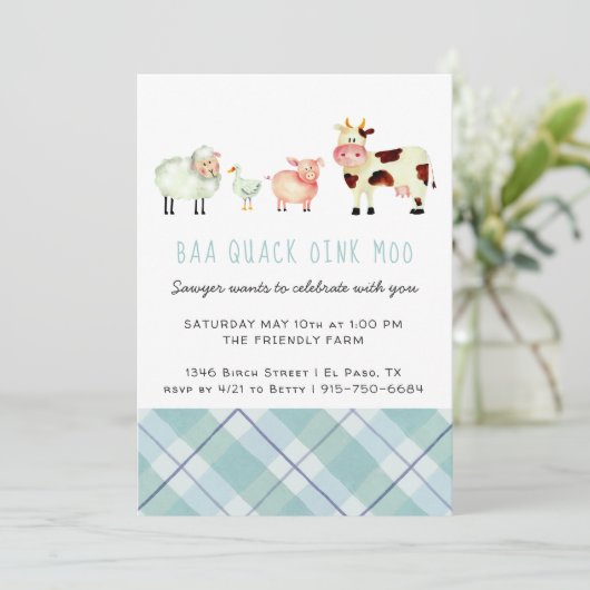 Boerderij Theme Birthday Party Invitation Kaart (Staand voorkant)