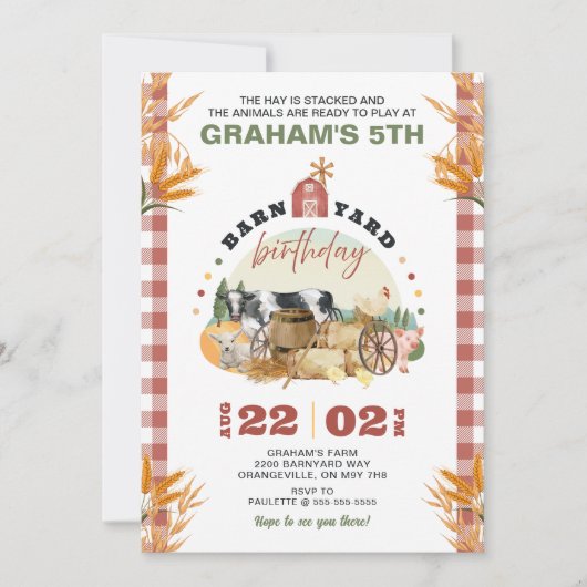 Boerderij Theme Birthday Uitnodiging (Voorkant)