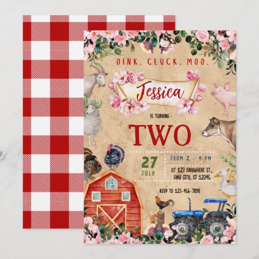 Boerderij Theme girl Birthday Party Kaart (Voorkant / Achterkant)
