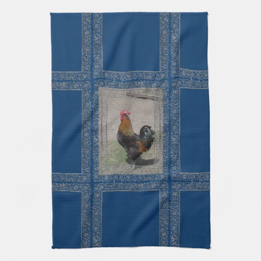 Boerderij Theme Rooster Dish Towel, blauwe achterg Theedoek (Verticaal)