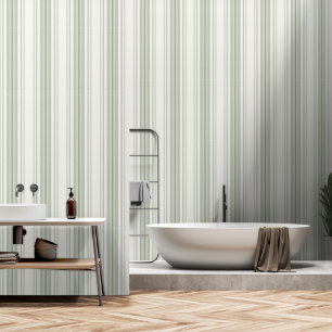 Boerderij Ticking Strepen, Sage Green op Cream Behang