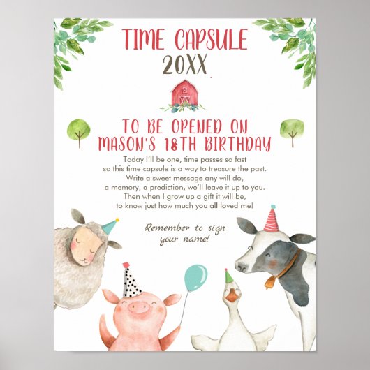 Boerderij Tijdscapsule Verjaardags Jongen Barnyard Poster (Voorkant)