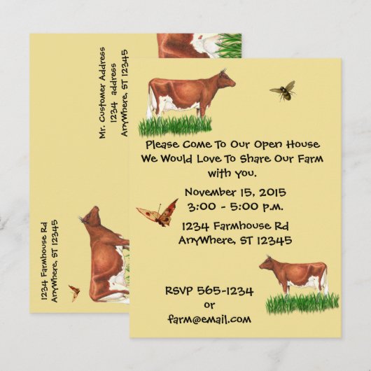 Boerderij Tour Invitation Guernsey Koe Uitnodiging Briefkaart (Voorkant / Achterkant)