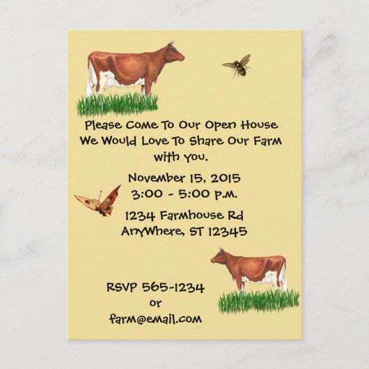 Boerderij Tour Invitation Guernsey Koe Uitnodiging Briefkaart (Voorkant)