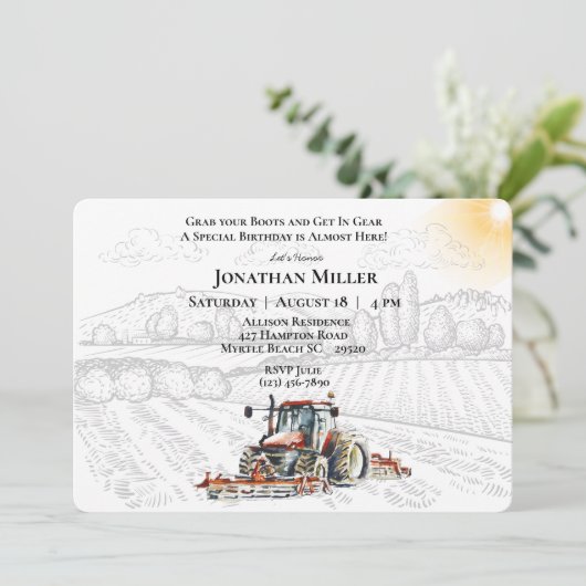  Boerderij Tractor Birthday Party Invitation Kaart (Staand voorkant)