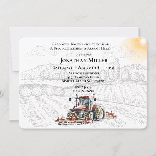Boerderij Tractor Birthday Party Invitation Kaart (Voorkant)