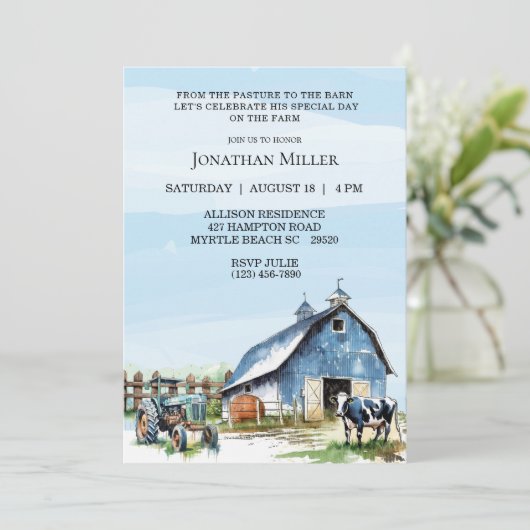  Boerderij Tractor Birthday Party Invitation Kaart (Staand voorkant)