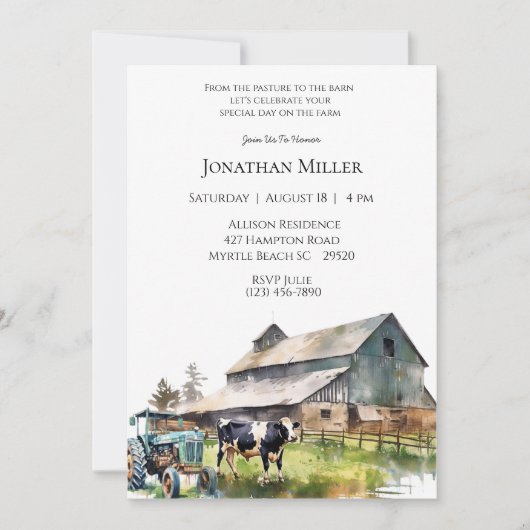  Boerderij Tractor Birthday Party Invitation Kaart (Voorkant)