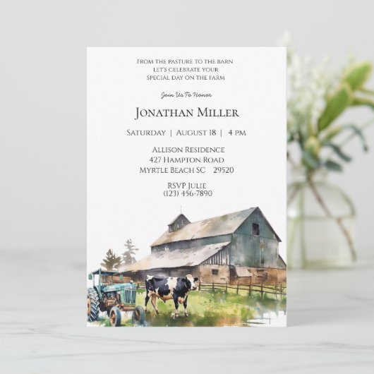  Boerderij Tractor Birthday Party Invitation Kaart (Staand voorkant)