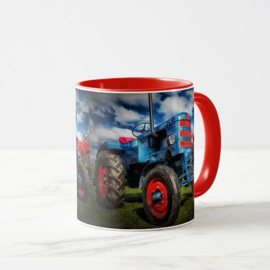 Boerderij Tractor Blue Red Farmer Rancher Cadeft Mok (Voorkant rechts)