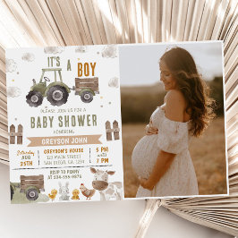 Boerderij Tractor Boy Baby shower Foto Kaart