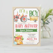 Boerderij Tractor Boy Baby shower Kaart (Staand voorkant)