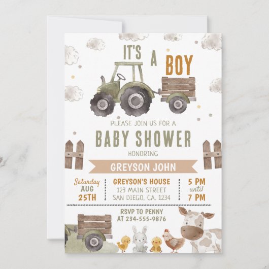 Boerderij Tractor Boy Baby shower Kaart (Voorkant)