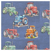 Boerderij Tractor Denim Blue Design Stof (Close Up)