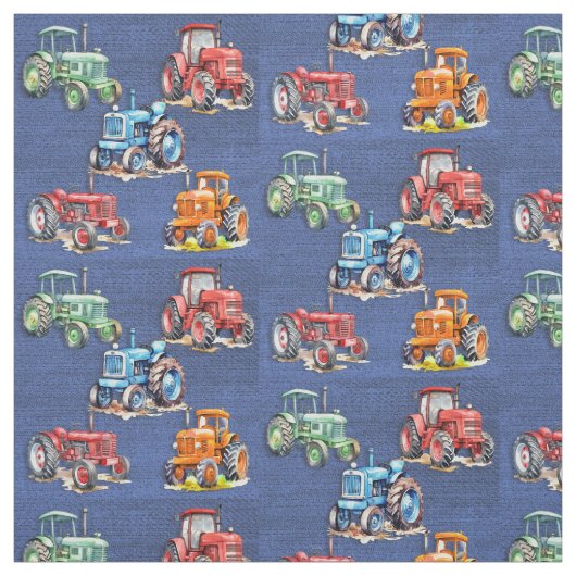 Boerderij Tractor Denim Blue Design Stof (Swatch)
