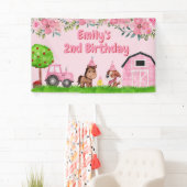 Boerderij Tractor Dieren Roze 2de Verjaardag Spandoek (Insitu)