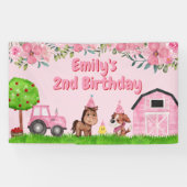Boerderij Tractor Dieren Roze 2de Verjaardag Spandoek (Horizontaal)
