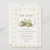 Boerderij Tractor Gingham Baby Shower Kaart (Voorkant)