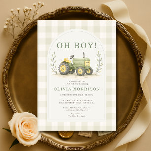 Boerderij Tractor Gingham Baby Shower Kaart