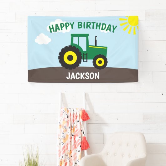 Boerderij Tractor Green and Yellow Birthday Spandoek (Insitu)