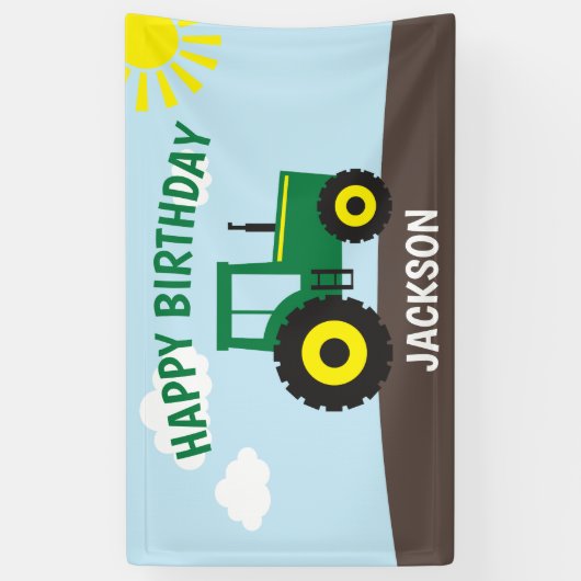 Boerderij Tractor Green and Yellow Birthday Spandoek (Verticaal)