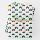 Boerderij Tractor Green and Yellow Kinder Wrapping Inpakpapier Vel (In situ)