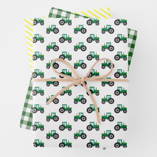Boerderij Tractor Green and Yellow Kinder Wrapping Inpakpapier Vel (In situ)