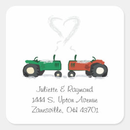 Boerderij Tractor Huwelijksenvelop Seal Vierkante Sticker