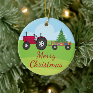 Boerderij Tractor-kerst Keramisch Ornament