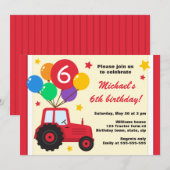 Boerderij tractor met ballonnen op verjaardagsfees kaart (Voorkant / Achterkant)