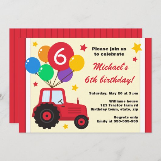 Boerderij tractor met ballonnen op verjaardagsfees kaart (Voorkant / Achterkant)
