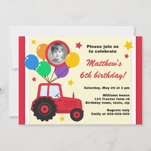 Boerderij tractor met ballonnen voor kinderen verj kaart (Voorkant)