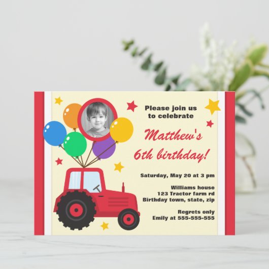 Boerderij tractor met ballonnen voor kinderen verj kaart (Staand voorkant)