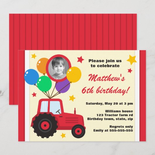 Boerderij tractor met ballonnen voor kinderen verj kaart (Voorkant / Achterkant)